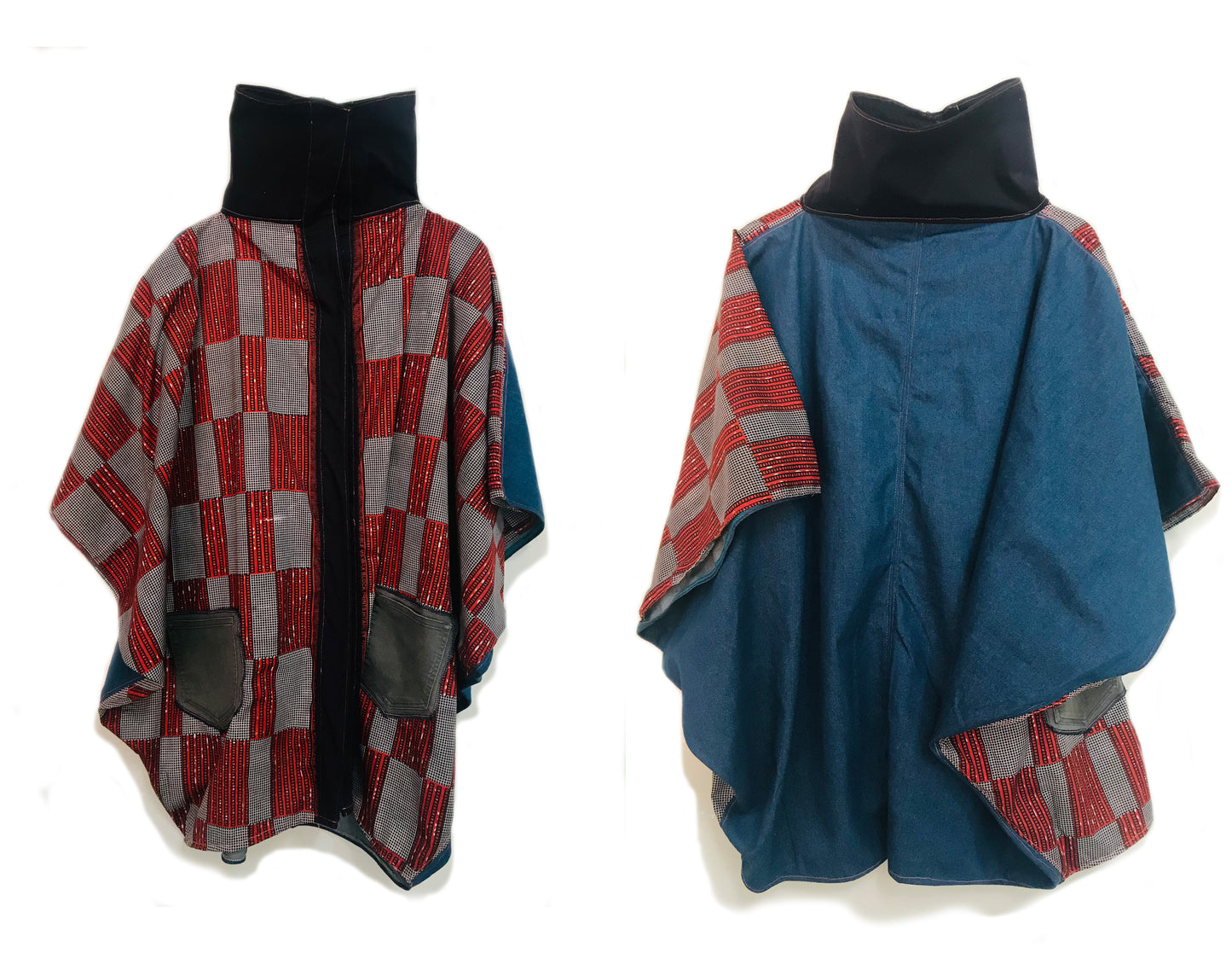 Long Poncho DENIM RED