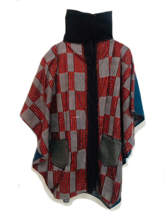 Long Poncho DENIM RED